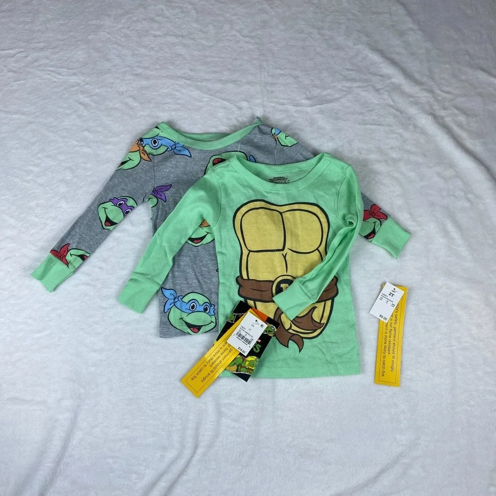 Teenage Mutant Ninja Turtles Lot of 2 Pajama Top Boys 2T Green Cartoon Character